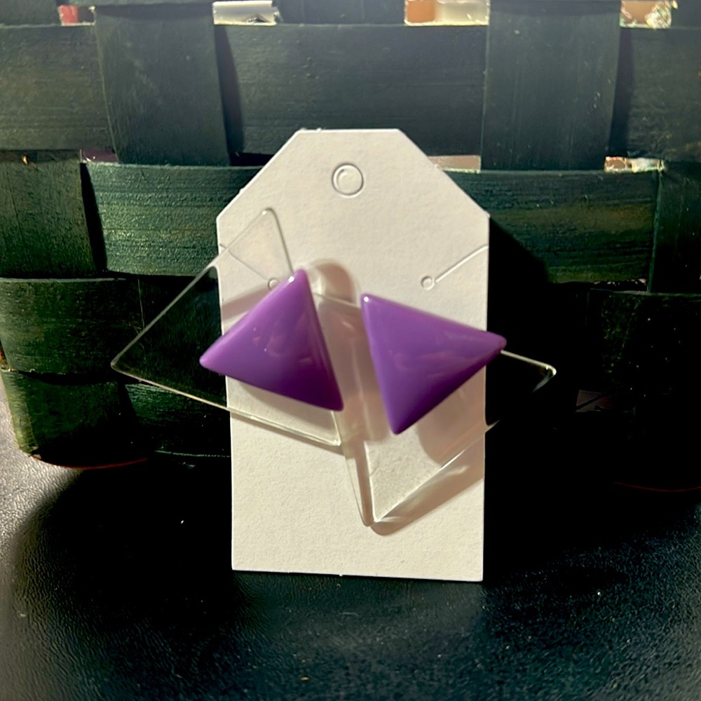 Clear and Purple Triangular Earrings